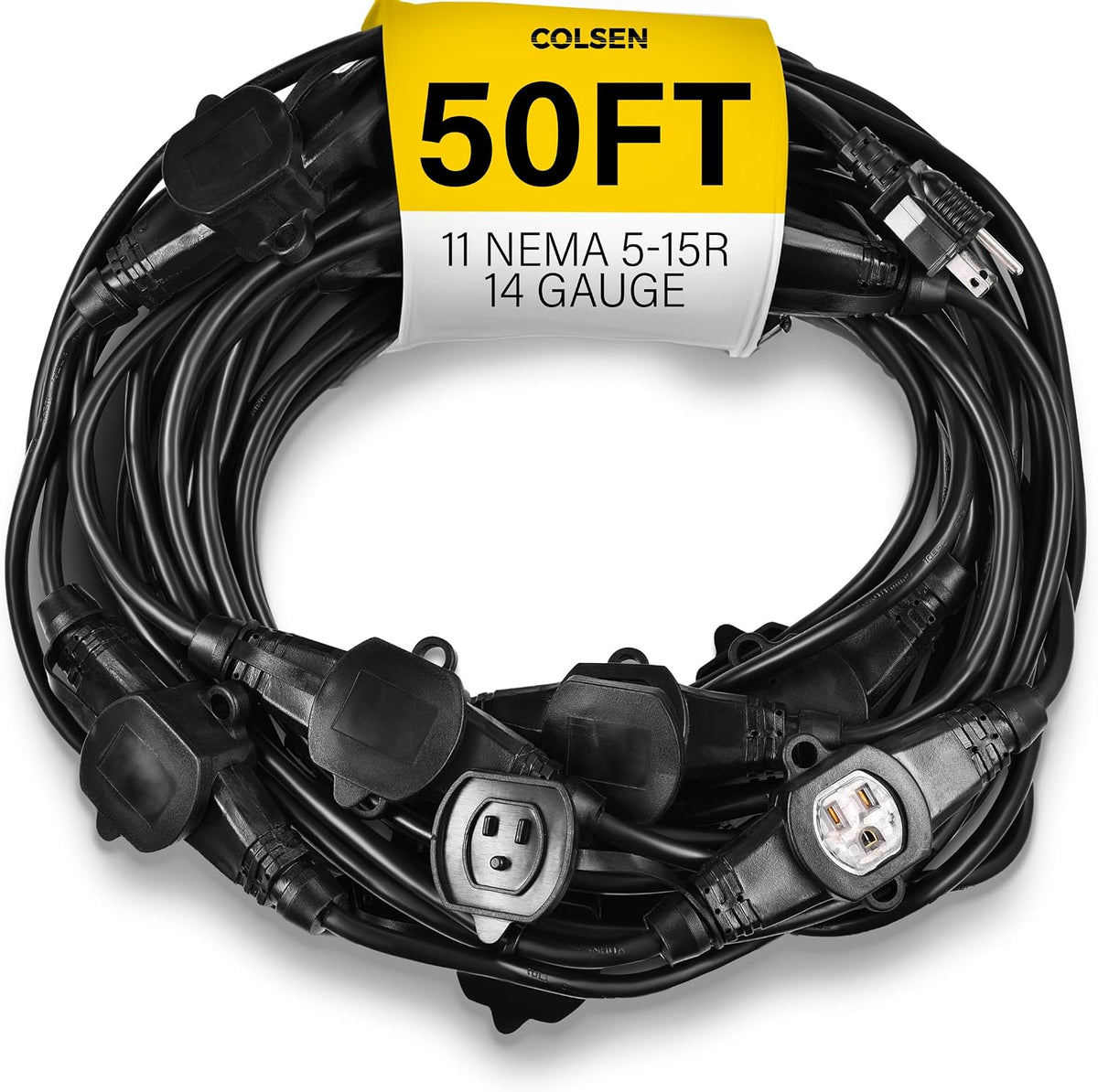 COLSEN Outdoor Extension Cord 50ft with 11 Outlets
