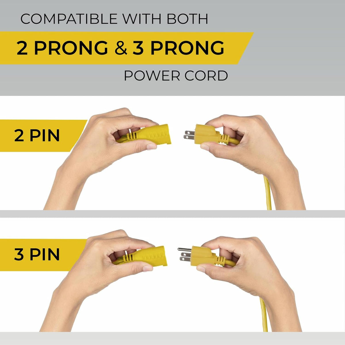 COLSEN 3 Way Yellow Extension Cord Splitter Outdoor, 3 Prong (2 pack)
