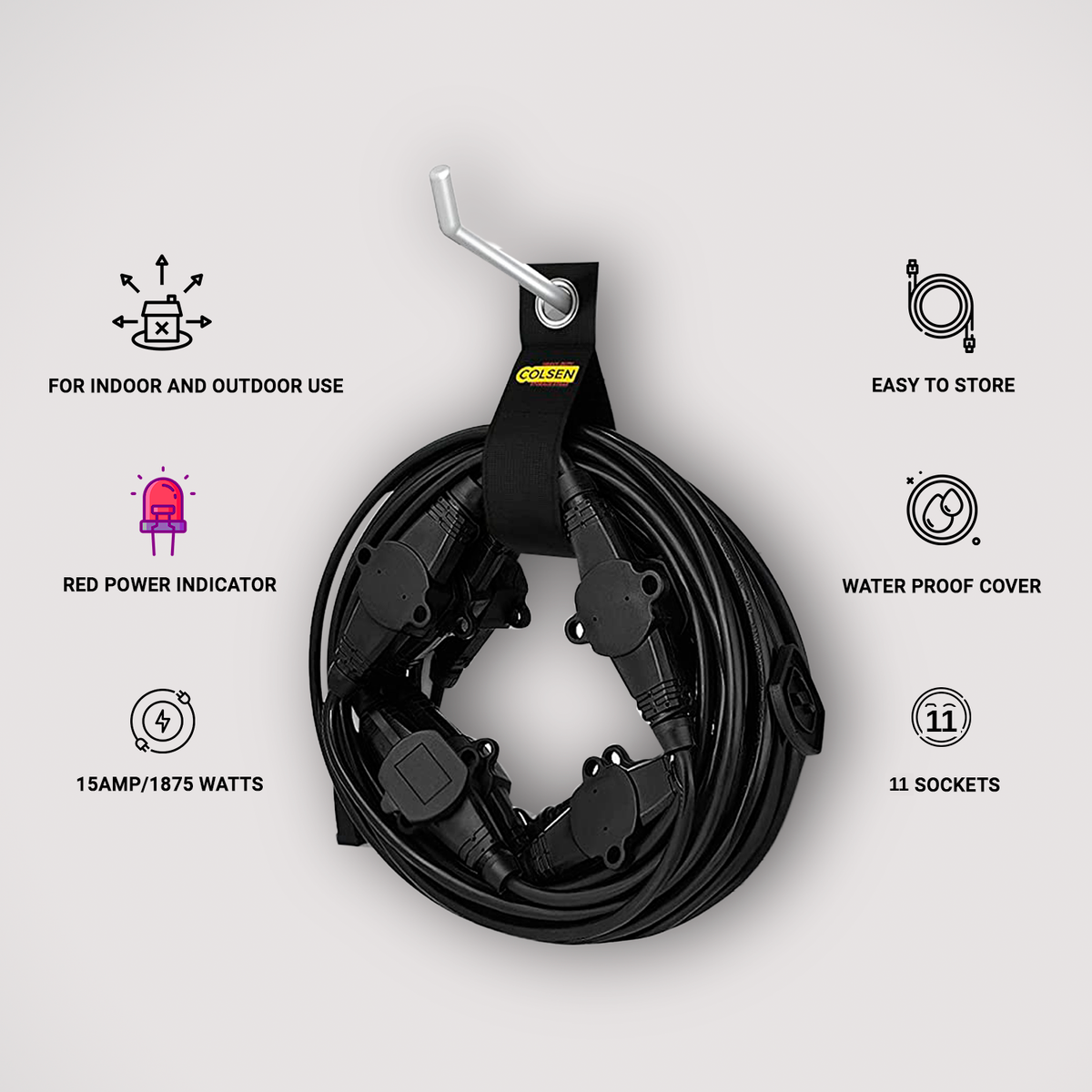 COLSEN Outdoor Extension Cord 50ft with 11 Outlets