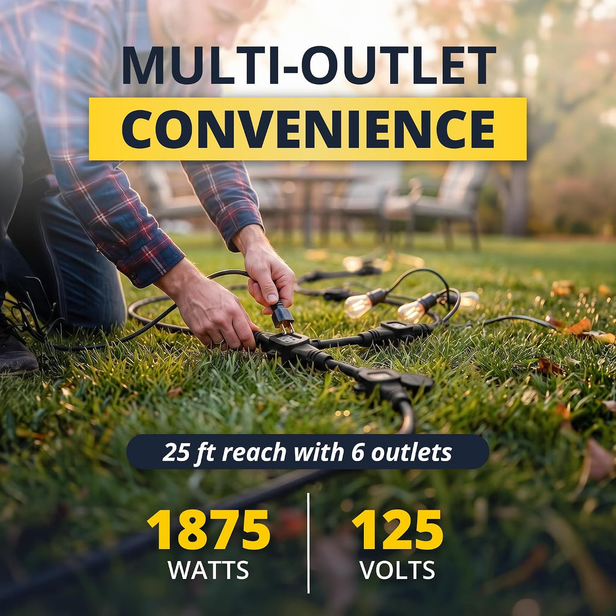 COLSEN Outdoor Extension Cord 25ft with 6 Outlets