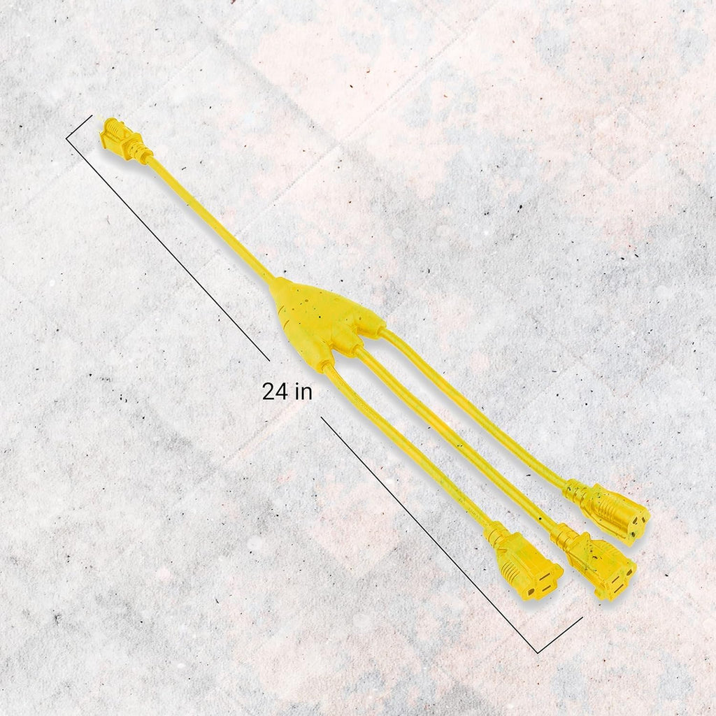 COLSEN 3 Way Yellow Extension Cord Splitter Outdoor, 3 Prong (2 pack)