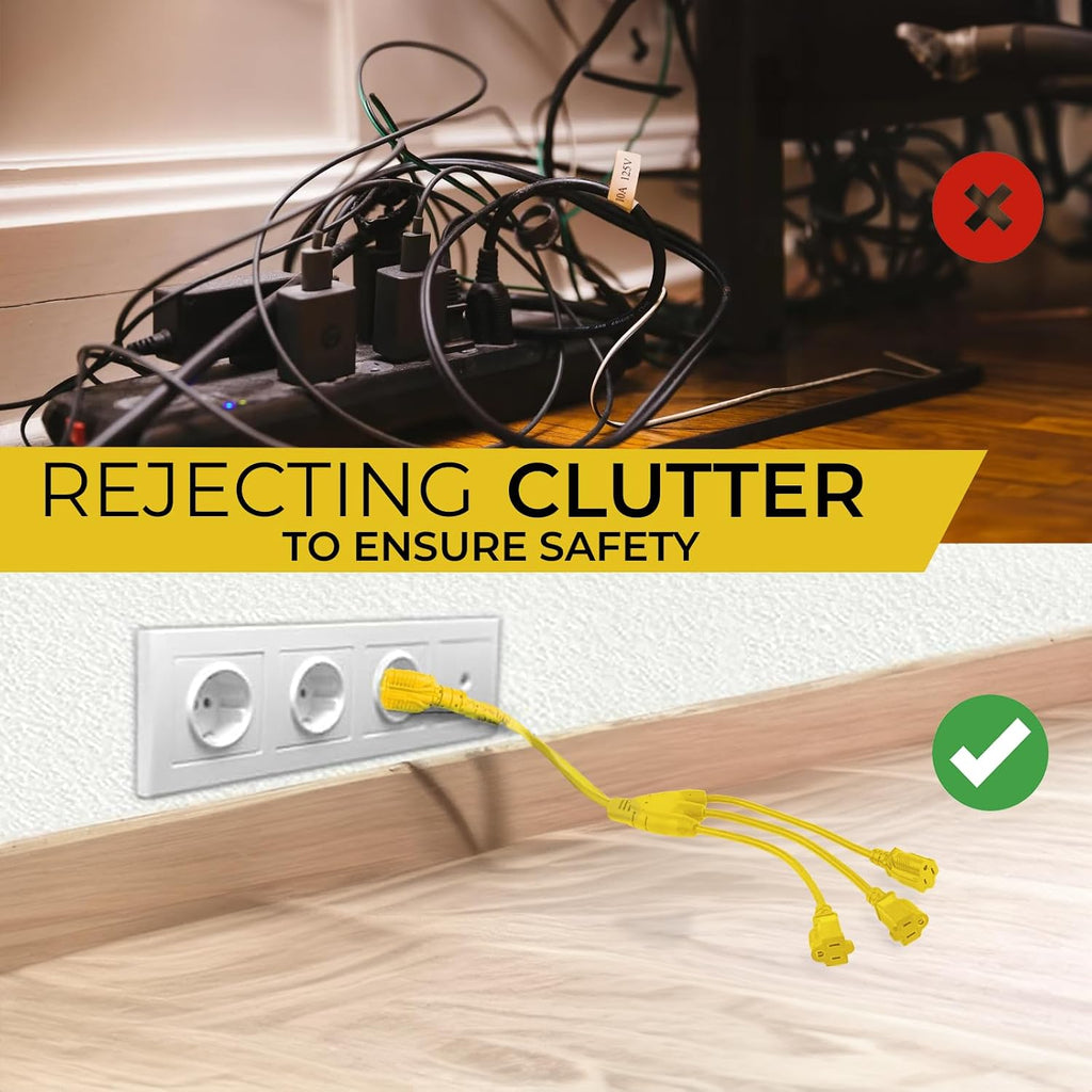 COLSEN 3 Way Yellow Extension Cord Splitter Outdoor, 3 Prong (2 pack)