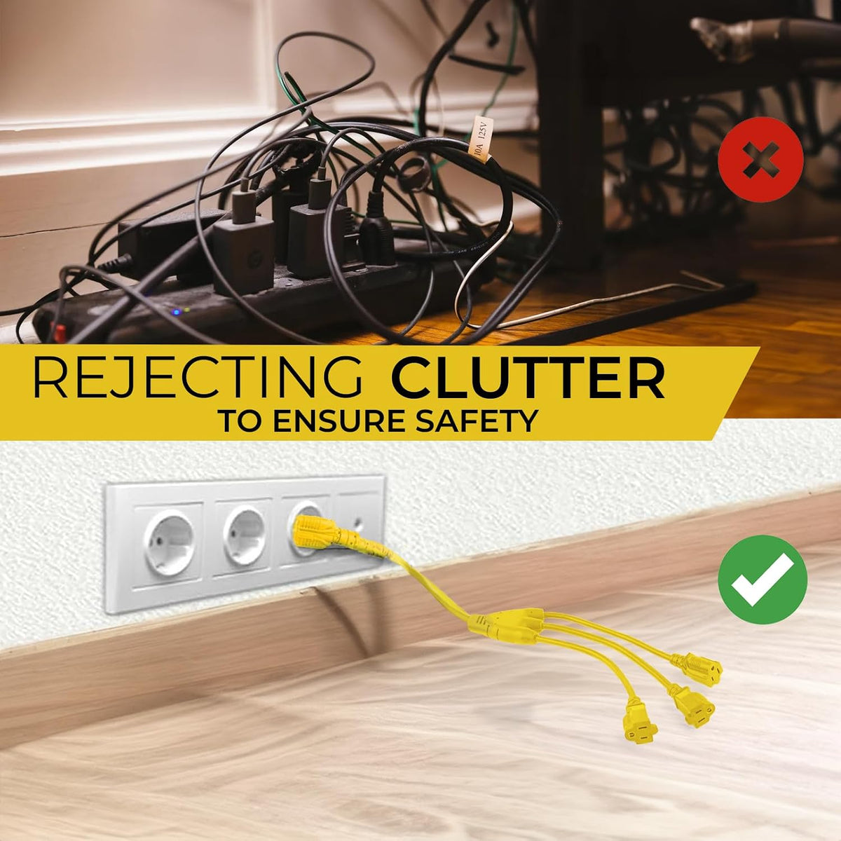 COLSEN 3 Way Yellow Extension Cord Splitter Outdoor, 3 Prong (2 pack)